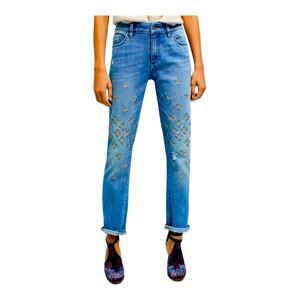 Pilcro Anthropologie Embroidered Floral Slim Boyfriend Jeans Size 25 Cottagecore